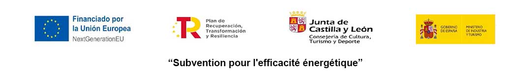 Logos institutionnels de la subvention pour l'efficacité énergétique financée par l'Union européenne, NextGenerationEU, la Junta de Castilla y León et le gouvernement espagnol.