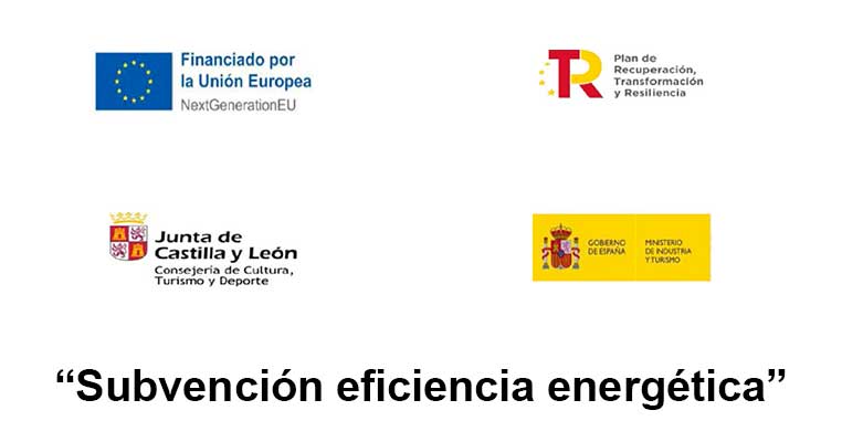 Logotipos institucionales de la subvención de eficiencia energética financiada por la Unión Europea, NextGenerationEU, Junta de Castilla y León y Gobierno de España