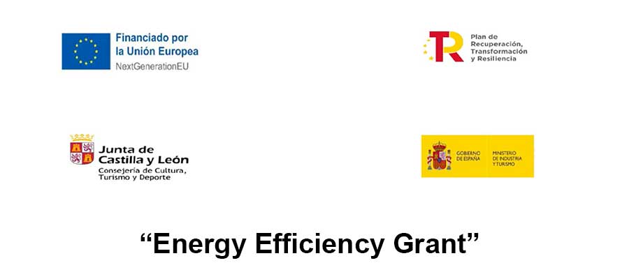 Institutional logos of the energy efficiency grant funded by the European Union, NextGenerationEU, the Regional Government of Castile and León, and the Government of Spain.