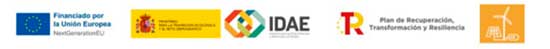 Logos de UE, Gobierno de España, IDAE y Plan de Recuperación. Financiado por NextGenerationEU